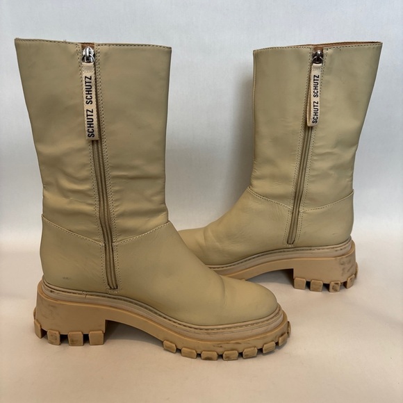 SCHUTZ womens Juany Eggshell Lug Sole side zip Combat & Moto Boots size 8.5 - Picture 7 of 14